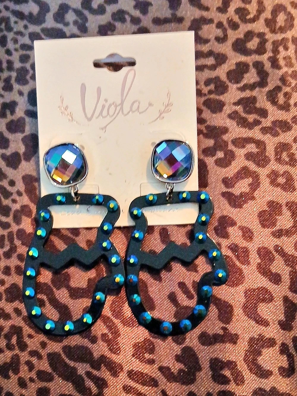 Viola Geometric Dangle Earrings in Black & Blue NWT